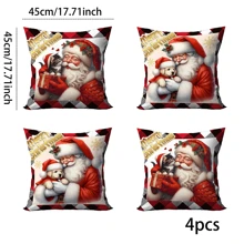 4 件/280 件圣诞主题枕套，圣诞老人和小狗图案，适用于圣诞节客厅卧室沙发装饰，圣诞派对装饰，45x45 厘米枕套，圣诞派对餐厅装饰，派对氛围装饰，不含枕芯，适合日常、节日、派对、生日、婚礼 - 抱小狗聖誕老人 - 查看 9