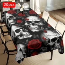 1/20 件桌布 - 骷髅，红色花卉图案耐用涤纶矩形桌布，可水洗，适用于万圣节派对、家庭餐厅和厨房装饰、厨房桌布、主题活动装饰 - 彩色 - 查看 14