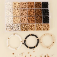 2600颗波西米亚风大地色系聚合物粘土珠子套装，24格带字母隔片，适合DIY手链、手机挂饰、钥匙扣等饰品制作 - 时尚手工套装，波西米亚风格，饰品制作套装 - 咖啡 - 查看 3