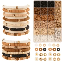 2600颗波西米亚风大地色系聚合物粘土珠子套装，24格带字母隔片，适合DIY手链、手机挂饰、钥匙扣等饰品制作 - 时尚手工套装，波西米亚风格，饰品制作套装 - 咖啡 - 查看 1