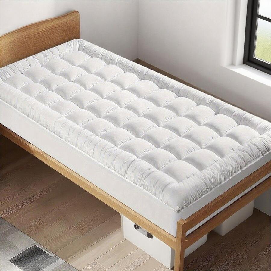 Plush Twin XL Mattress Topper For College Dorm - Extra Long Twin Mattress Pad Cover, Cooling Pillowtop With Deep Pocket, Hypoallergenic Down Alternative Filling, Breathable & Soft Bed Topper - trắng - Xem 1