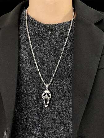 1 pieza Collar con colgante de calavera gritando de estilo callejero, collar de acero inoxidable de moda punk