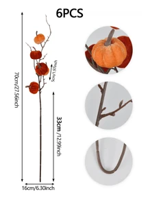 1 pieza/4 piezas/6 piezas Ramas artificiales de calabaza con tallos largos para decoración central en florero durante el Festival de la Cosecha de Otoño y Acción de Gracias, decoración de otoño, decoración del hogar de otoño, decoración de Halloween, decoración de habitaciones, plantas falsas, decoración de cocina