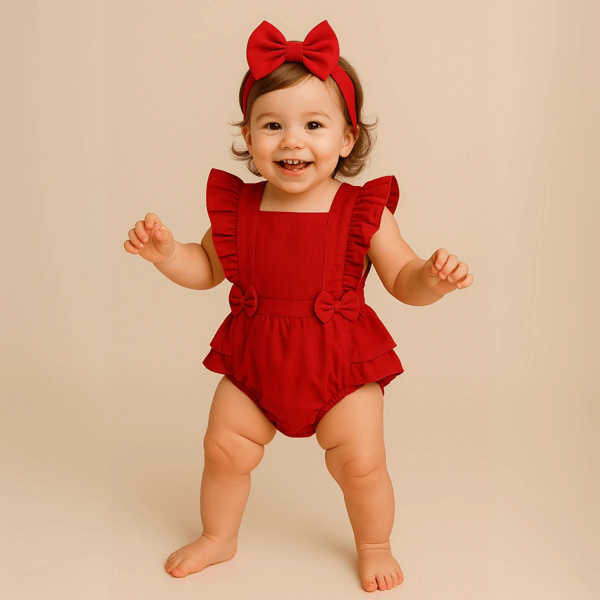 Romper Jardineira Macacão Vermelho liso Roupa Bebê Menina Body Festa Fotos - Vermelho - Visão 1