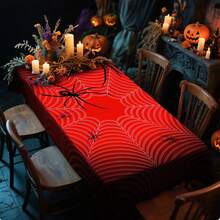 1/20pcs Halloween Tablecloth, Spider Web Pattern, Reusable Polyester Rectangular Tablecloth, Suitable For Home, Restaurant Or Living Room Decoration, Woven, Holiday Dining Table Decor Accessory, Durable Tablecloth - Multicolor - View 8