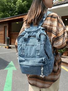 Zaino stile jeans vintage, borsa da pendolare di grande capacità per donne stile INS, zaino casual da viaggio e all'aperto pieghevole