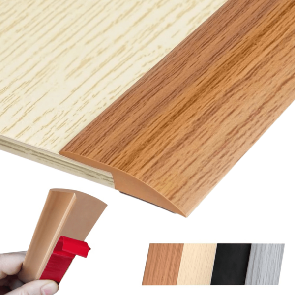 1 Peça Tira de Transição de Piso de 1m, Borda de Soleira com Revestimento de PVC Imitação de Madeira com Instalação Autoadesiva, Borda de Carpete para Piso de Azulejo Autoadesiva, Tiras de Soleira de PVC, Acabamento Autoadesivo para Junção, para Lacunas de Piso Laminado e Transições de Entrada, Design Elegante de Grão de Madeira - Cobertura de Lacuna de 5mm de Altura para Pisos Laminados/Azulejos, Decoração Doméstica, Adesivos de Piso, Azulejos de Piso, Pisos Autoadesivos, Azulejos Adesivos