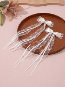 2pcs/Set French Elegant Bowknot Hair Clips, Claw Clips, Hair Claws, Clips For Hair, Hair Slide, Hair Barrettes, Fall, Winter Outfit For Women, Bows, Cute - Beige - View 1