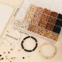 2600颗波西米亚风大地色系聚合物粘土珠子套装，24格带字母隔片，适合DIY手链、手机挂饰、钥匙扣等饰品制作 - 时尚手工套装，波西米亚风格，饰品制作套装 - 咖啡 - 查看 2
