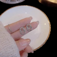 1 对中东简约微镶嵌水钻环状耳环，奢华优雅百搭耳环，适合女性日常佩戴 - 銀色 - 查看 2