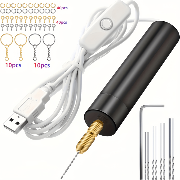 1 Set Resin Electric Drill Kit, Includes 8 Drill Bits (0.8-1.2mm), Suitable For Resin Plastic, Electric Mini Drill With Wrench, Hex Key, Vise, Applicable For Resin Casting Mold DIY Keychain Crafting (Keychains Can Be Sold Separately, Please Note The Option When Ordering)