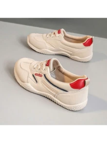 LISM 1双女士低帮白色真皮休闲运动鞋，多功能套脚软底运动鞋，2025春夏新款 - 卡其色 - 查看 3