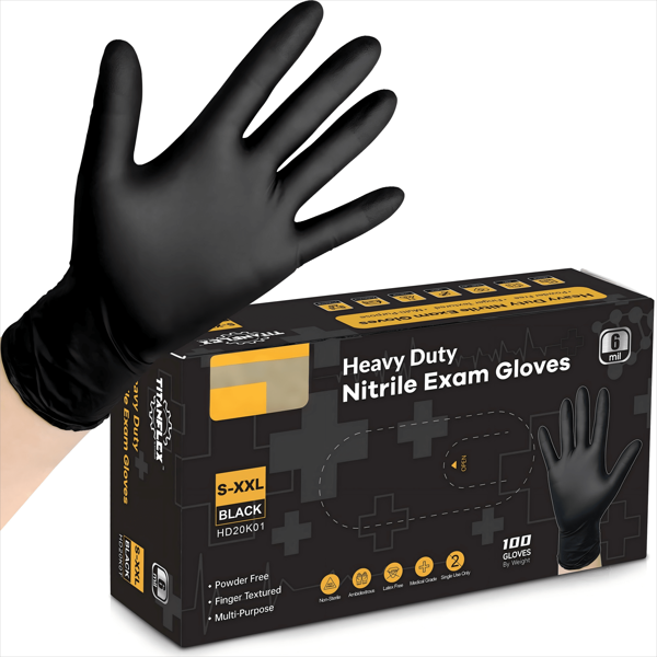 Disposable Nitrile Examination Gloves, 4 Mil, Black, Heavy Duty Disposable Gloves, Cooking Gloves, Latex Free, Powder Free