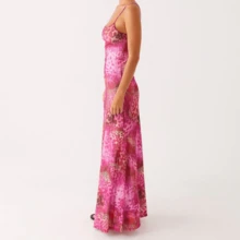 SCATTERCASTREA Beach Vacation Coquette Mesh Cocktail Sundress Women Floral Spaghetti Strap Maxi Dress Summer Sexy Backless Bodycon Long Dress - A_Beige - 查看 6