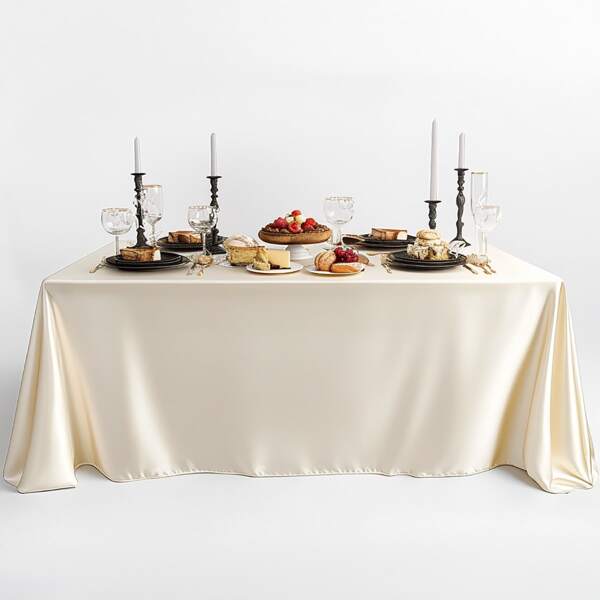 1PC Ivory Satin Tablecloth Smooth Polyester Tablecloths In Multiple Sizes Suitable For Birthday Wedding Banquet Party Table Decoration