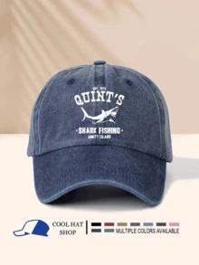 1pc Washed Quint Shark Printed Baseball Cap, Fishing Snapback Hat, Movie Fan Gift, Retro Dad Hat - Washed Cap - View 11