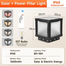 太阳能柱灯带定时器功能，遥控，可调光，防水户外花园太阳能灯，灯光颜色可变，兼容 E27 灯泡，适用于花园、露台、门廊、阳台、柱子、入口、庭院、树木、小路、栅栏、景观照明