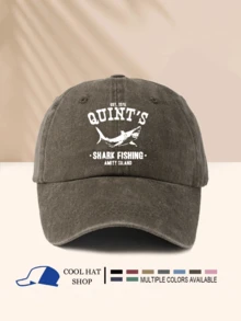 1pc Washed Quint Shark Printed Baseball Cap, Fishing Snapback Hat, Movie Fan Gift, Retro Dad Hat - Washed Cap - View 9