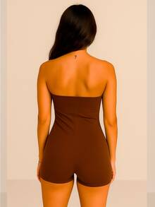 Women's Brown Strapless Gym Jumpsuit San Francisco - Rust Brown - View 2