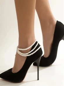 Corrente para Tornozelo de Moda Feita à Mão, de 3 Camadas, Elegante e Sexy, com Contas de Pérolas Falsas e Borlas Trançadas, Estilo Geométrico, Presente Feminino, Estilo de Verão, Adequado para Várias Ocasiões