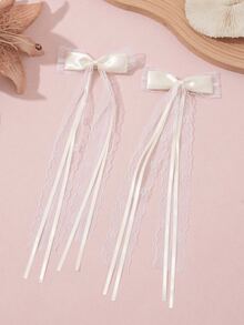 2pcs/Set French Elegant Bowknot Hair Clips, Claw Clips, Hair Claws, Clips For Hair, Hair Slide, Hair Barrettes, Fall, Winter Outfit For Women, Bows, Cute - Beige - View 2