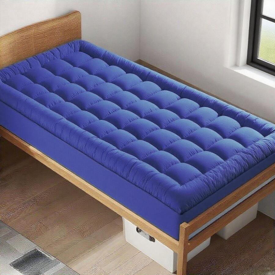 Plush Twin XL Mattress Topper For College Dorm - Extra Long Twin Mattress Pad Cover, Cooling Pillowtop With Deep Pocket, Hypoallergenic Down Alternative Filling, Breathable & Soft Bed Topper - 寶藍色 - 查看 1