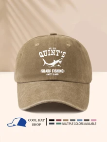 1pc Washed Quint Shark Printed Baseball Cap, Fishing Snapback Hat, Movie Fan Gift, Retro Dad Hat - Washed Cap - View 7