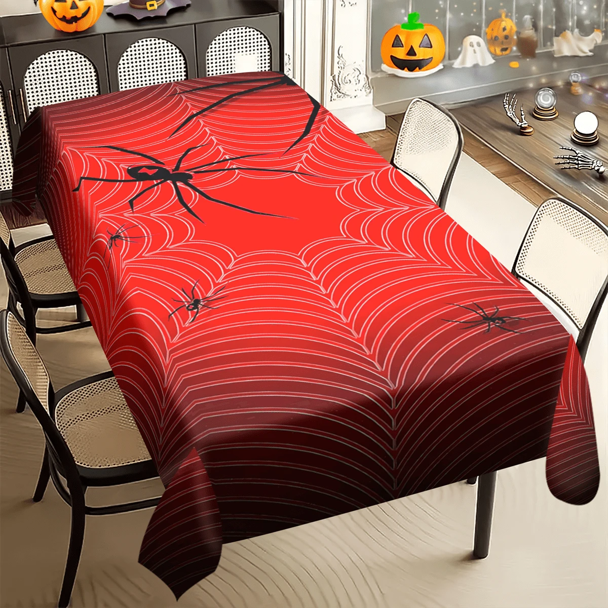 1/20pcs Halloween Tablecloth, Spider Web Pattern, Reusable Polyester Rectangular Tablecloth, Suitable For Home, Restaurant Or Living Room Decoration, Woven, Holiday Dining Table Decor Accessory, Durable Tablecloth - Multicolor - View 1