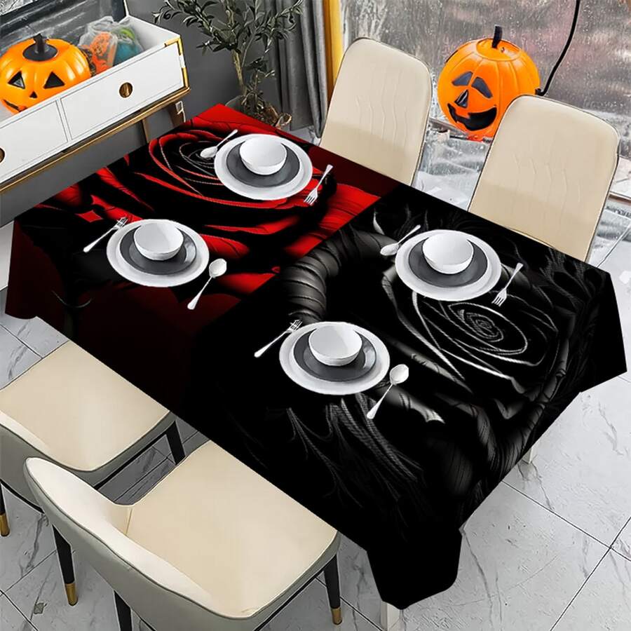 1/20pcs Halloween Tablecloth, Vintage Luxury Floral Pattern Tablecloth - Perfect For Halloween, Parties And Family Gatherings - Durable Polyester, Machine Made, Festive Tablecloth, Halloween Themed Tablecloth
