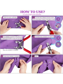 50/100/200 件彩色实心和空心按扣，不锈钢钳子按扣套件，适用于工艺品、缝纫、手工制作、服装、裤子、围兜、帽子、鞋子、雨伞、缝纫初学者安装教程（按扣颜色随机） - 彩色 - 查看 11