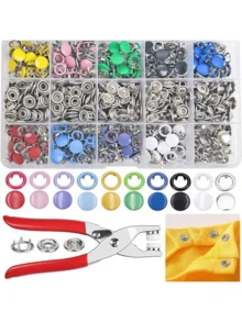 50/100/200 件彩色实心和空心按扣，不锈钢钳子按扣套件，适用于工艺品、缝纫、手工制作、服装、裤子、围兜、帽子、鞋子、雨伞、缝纫初学者安装教程（按扣颜色随机） - 彩色 - 查看 2