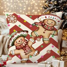 4 piezas/280 piezas Fundas de almohada con tema navideño, fondo a rayas con elementos de hombre de jengibre, adecuadas para la decoración navideña de la sala de estar, el dormitorio y el sofá, fundas de almohada de 45x45cm, decoración para fiestas y reuniones navideñas, decoración de restaurantes, decoración para ambientar fiestas, sin relleno de almohada, adecuado para uso diario, vacaciones, fiestas, cumpleaños, bodas, cenas, cocina, comedor y otras decoraciones textiles para el hogar