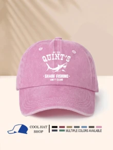 1pc Washed Quint Shark Printed Baseball Cap, Fishing Snapback Hat, Movie Fan Gift, Retro Dad Hat - Washed Cap - View 6