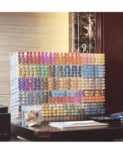 Pudełko organizera na 72 markery – akrylowe kratki 4/18, do przechowywania markerów, długopisów i pędzli do makijażu | Nie wymaga montażu | Składany organizer na przybory do rękodzieła, do pracowni artystycznej, na biurko w akademiku i toaletkę (na powrót do szkoły)