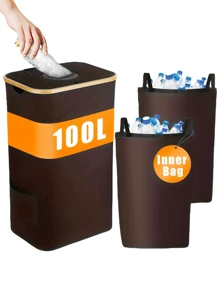 Large Capacity Laundry Basket With Lid And Handles, Portable, Removable Inner Bag, Bamboo Handle Clothing Basket, Suitable For Dorm, Bedroom, Bathroom Storage & Organization, Foldable Laundry Hamper, Recycling Bin, Classic Style, Multiple Components, Rectangular Shape, Fits Various Room Types, Laundry Basket - 1 - View 24