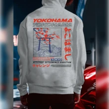 Men's Tokyo Print Loose Fit Sweatshirt - Gray Long Sleeve Pullover With Cherry Blossom & Japanese Text Design, Casual Fall/Winter Streetwear, Autumn Winter Clothing | Hoodie With Back Graphic | Japanese Text Decoration - 灰色 - 查看 1