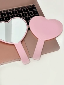 Heart Shaped Travel Handheld Mirror, Heart Shaped Makeup Handheld Mirror With Handle, Portable Travel Mirror For Valentine's Day Gift, Compact Solid Color Makeup Mirror, Pocket Makeup Mirror, Handheld Portable Makeup Mirror, Mini Makeup Mirror, Pocket Mirror, Portable Handheld Mirror, Dressing Mirror For Small Mirrors, Women's On-The-Go, Desktop Desktop Small Mirror For Student Dormitory
