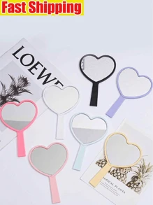 Heart Shaped Travel Handheld Mirror, Heart Shaped Makeup Handheld Mirror With Handle, Portable Travel Mirror For Valentine's Day Gift, Compact Solid Color Makeup Mirror, Pocket Makeup Mirror, Handheld Portable Makeup Mirror, Mini Makeup Mirror, Pocket Mirror, Portable Handheld Mirror, Dressing Mirror For Small Mirrors, Women's On-The-Go, Desktop Desktop Small Mirror For Student Dormitory