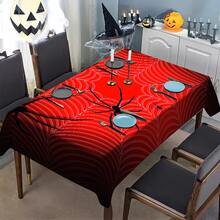 1/20pcs Halloween Tablecloth, Spider Web Pattern, Reusable Polyester Rectangular Tablecloth, Suitable For Home, Restaurant Or Living Room Decoration, Woven, Holiday Dining Table Decor Accessory, Durable Tablecloth - Multicolor - View 7