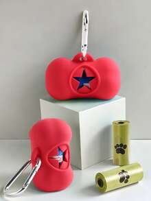 骨头形状狗便袋分配器带挂钩，便携式宠物粪便收集器，硅胶狗便袋支架，1卷狗便袋，户外宠物用品 - 彩色 - 查看 3