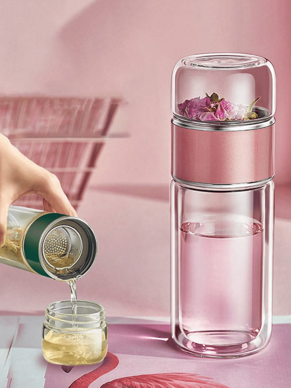 1 pieza Botella infusora de té, Botella de agua de vidrio de doble pared, Vaso de té con colador, Infusor de té de hoja suelta, Cafetera portátil, Vidrio borosilicato, a prueba de fugas, compartimiento de té separado, para bebidas calientes/frías, viajes, oficina, uso doméstico, regalo de bienestar para adultos