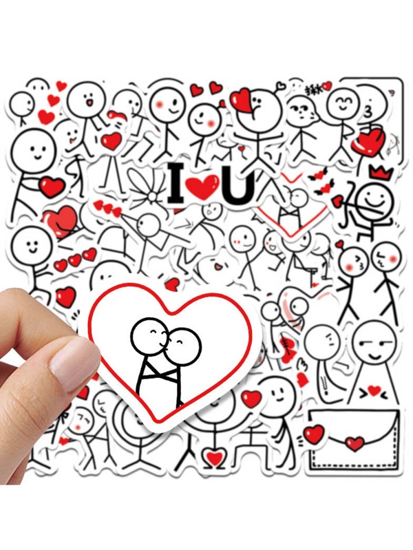 46 Pcs Cartoon Stick Figures Expressing Love Graffiti Stickers, Valentine's Day Creative Graffiti Stickers For Decorating Laptops, Suitcases, Phone Cases, Computers, Water Bottles, Waterproof Personalized Stickers,For School Supplies,Back To School
