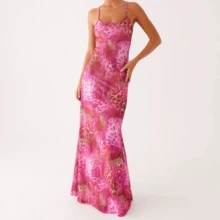 SCATTERCASTREA Beach Vacation Coquette Mesh Cocktail Sundress Women Floral Spaghetti Strap Maxi Dress Summer Sexy Backless Bodycon Long Dress - A_Beige - 查看 4