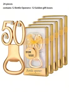 金色 50 岁开瓶器，适合作为 50 岁生日派对、50 周年结婚纪念派对的礼物或纪念品，流行的金色和黑色主题派对装饰，派对回礼，家庭聚会礼物，送给爸爸、妈妈、老师、姐妹的礼物，有趣的礼物，送给朋友的礼物 - 金色 - 查看 1
