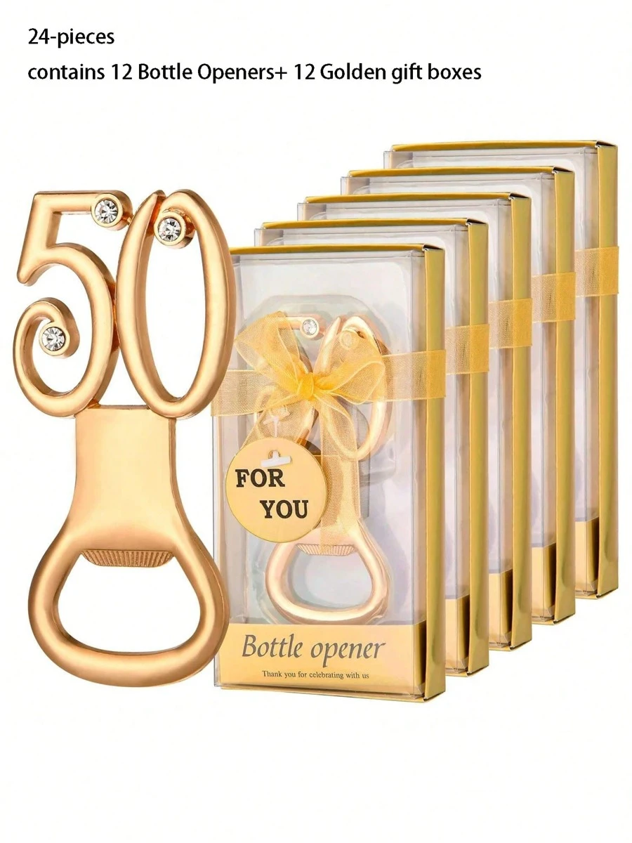 金色 50 岁开瓶器，适合作为 50 岁生日派对、50 周年结婚纪念派对的礼物或纪念品，流行的金色和黑色主题派对装饰，派对回礼，家庭聚会礼物，送给爸爸、妈妈、老师、姐妹的礼物，有趣的礼物，送给朋友的礼物 - 金色 - 查看 1