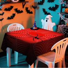 1/20pcs Halloween Tablecloth, Spider Web Pattern, Reusable Polyester Rectangular Tablecloth, Suitable For Home, Restaurant Or Living Room Decoration, Woven, Holiday Dining Table Decor Accessory, Durable Tablecloth - Multicolor - View 11