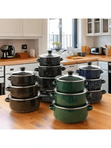 1pc/5pcs Upgraded Thick Black & White Marble Enamel Pot Set, High Quality Large Capacity Starry Speckle Enamel Pot, High-Quality Classic Speckle Enamel Pot, Multi-Function Stew Pot, Soup Pot, Boiling Pot, Suitable For Restaurants, Homes, Outdoor, Gas, Electric And Induction Cooktop, Easy To Clean Non-Stick - Starry Sky Dot Series - View 9