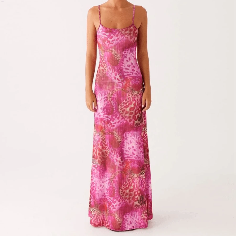 SCATTERCASTREA Beach Vacation Coquette Mesh Cocktail Sundress Women Floral Spaghetti Strap Maxi Dress Summer Sexy Backless Bodycon Long Dress - A_Beige - 查看 1