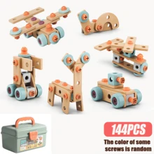 1 Pc A Complete Set Of Children's Wooden Block Toolbox Assembly, Screw Screwing, Children's Toys, Educational Hand Drill Assembly And Disassembly Play - Multicolor - View 8