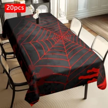 1/20 Stücke Lebendige Halloween Tischdecke - Rotes Spinnennetz Muster Tischdecke - Perfekt für Halloween, thematische Partys und Heimdekoration, Dekorationen, schützende Tischdecken, Partydekorationen